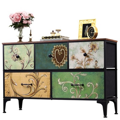 5-Drawer Wide Fabric Dresser Storage Organizer Unit, Chest of Drawers with Fabric Bins