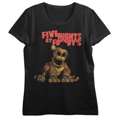 Five Nights At Freddy's Golden Freddy Crew Neck Short Sleeve Women's Black T-shirt
