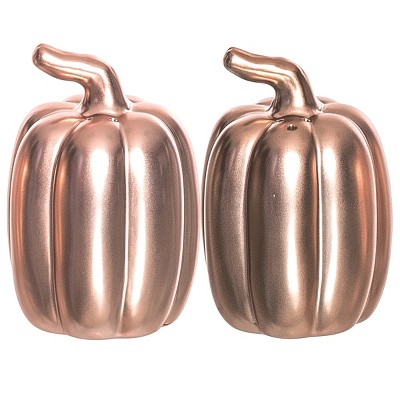 Transpac Harvest Gold Metallic Pumpkin Dolomite Salt and Pepper Shakers Collectables Gold 3.75 in. Set of 2