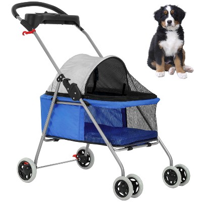 FDW 4 Wheels Pet Stroller Cat Dog Stroller Portable Folding Travel Carrier Strolling Cart Waterproof With Storage Basket Mesh Windows