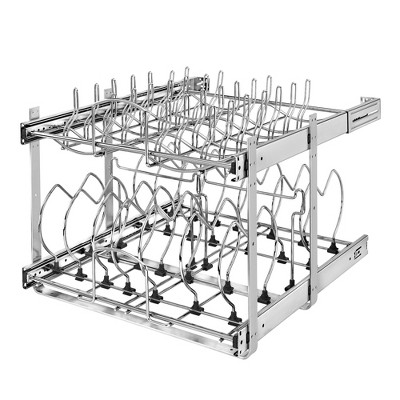 Rev-A-Shelf 2 Tier Adjustable Heavy Duty Wire Pull Out Kitchen Cabinet Organizer for Pots, Pans, and Lid Cookware, Chrome
