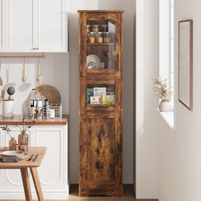 67" Freestanding Storage Cabinet - Glass Door Pantry with Adjustable Shelves for Kitchen/Laundry Room/Home Office