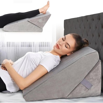 Allsett Health Bed Wedge Pillow - Adjustable 9&12 Inch Memory Foam Cushion for Legs and Back Support - Acid Reflux, and GERD – Machine Washable - Grey