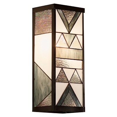 16.25" Stained Glass 1-Light Rectangular Geometric Outdoor Light Wall Sconce - River of Goods: ETL Listed, Waterproof