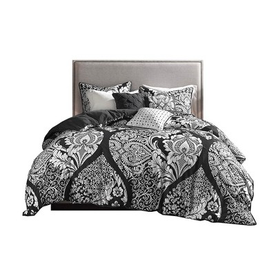 Gulches Multicolor Black Transitional Intricate Damask 200TC Cotton Sateen with Polyester Fill King Cal King 6 Piece Printed Duvet Cover Set Blanket