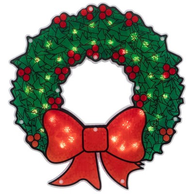 Northlight Lighted Holographic Christmas Wreath Window Silhouette Decoration - 15"