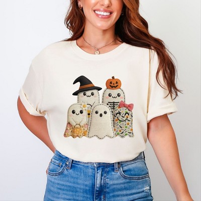 Ghost Family Patchwork Print - Womens Garment Dyed Tee