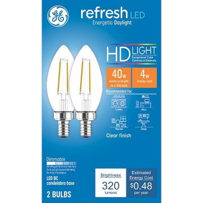 GE 2pk 40W Refresh LED Decorative Light Bulbs Daylight Clear