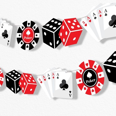 Big Dot of Happiness Casino Theme Garland Banner, Las Vegas Party Decorations, Casino Night Party, 30 Feet of Cord, 15 Double-Sided Cards, Dice, Poker