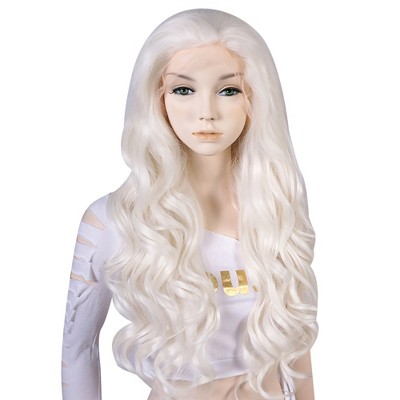 Unique Bargains Women's Long Body Wave Lace Front Wigs with Wig Cap 24" White 1PC