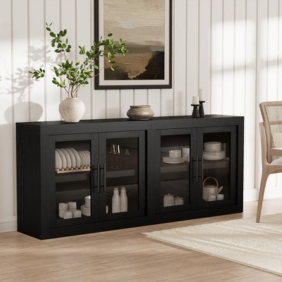 70.8" Sideboard Buffet Cabinet with Storage, Mid Century Modern Accent Cabinet with 4 Glass Doors