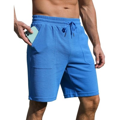 Men's Shorts with Pocket Casual Lounge Shorts Pants Summer Waffle Shorts Drawstring Elastic Waist Running Shorts