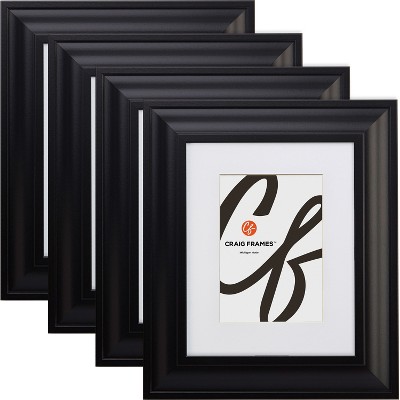 Craig Frames Satin Black Picture Frame, Matted, Set of 4