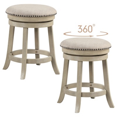 Tangkula 24" Swivel Bar Stools Set of 2 Round Counter Height Barstools w/ Wooden Frame