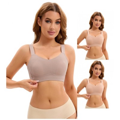 INSPIRE CHIC 3 Pcs Women's Push Up V Neck Full Coverage Wirefree Adjustable Straps Minimizer Bras