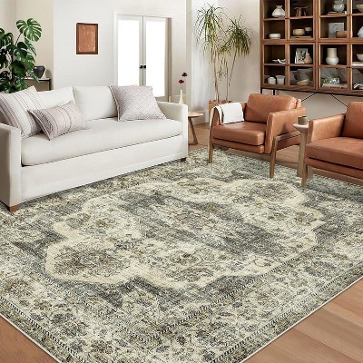 2'x6' Washable Hallway Runner Rug, Vintage Medallion Distressed, Foldable Low Pile, Ideal for Bedroom, Living Room, Laundry Room, Brown