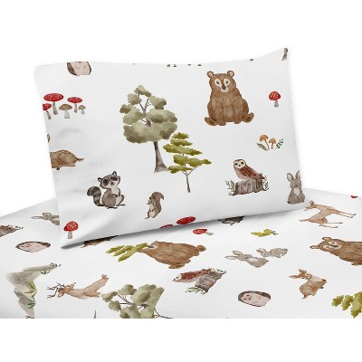 Sweet Jojo Designs Boy Girl Gender Neutral Unisex Kids Twin Sheet Set Watercolor Woodland Forest Animals Orange Green and Brown 3pc