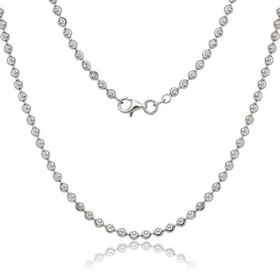 Links of Italy Sterling Silver 3mm Diamond Cut Moon Bead Chain - Rhodium Plated - Available Sizes: 16  , 18  , 20  , 22  , 24  , 30  Inches