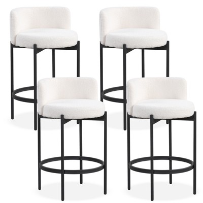 Tangkula Boucle Counter Stools Set of 4 w/Curved Backrest Metal Frame Comfy Footrest