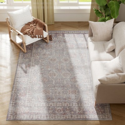 HOMCOM Machine Washable Area Rug, Non-Slip Traditional Flower Print Floor Carpet for Living Room, Bedroom, Dining Room