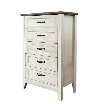 COZONY 5-Drawer Farmhouse Dresser Wood Tall Chest with Metal Handles for Bedroom Living Room Hallway Entryway