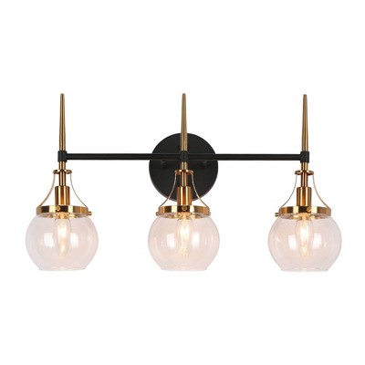LNC Capensis Matte Black and Polished Gold Globe Bathroom Vanity Light Bar