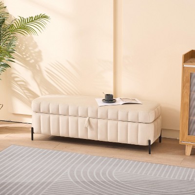 Hrinhom 49.2" W Upholstered Velvet Storage Soft Bench with Metal Legs