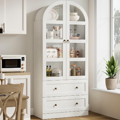 72-Inch Tall Modern Farmhouse Pantry Cabinet with Arched Doors and Drawers, Large Wood Storage Cabinet with Thickened Shelves, Ideal for Kitchen