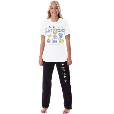 Friends TV Show Womens' Sayings Pivot Smelly Cat Sleep Pajama Set Multicolored