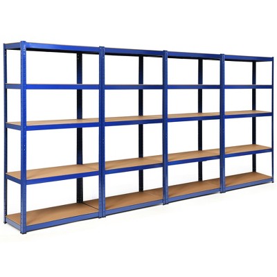 Costway 4PCS 72''Heavy Duty Steel 5 Level Garage Shelf Storage Adjustable Shelves Silver\Blue