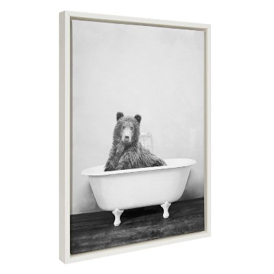 Kate and Laurel Sylvie Bear in the Tub Framed Canvas by Amy Peterson Art Studio