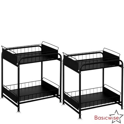 Basicwise Under Sink Organizer Sliding Wire Baskets Adjustable 2-Tier Metal Storage Rack for Bathroom Kitchen or Utility Cabinets