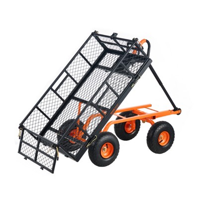 VEVOR Garden Cart, Sturdy Metal Utility Wagon, Versatile Dump Cart with Dual-Function Handle, Wheelbarrow with 400 lbs Load Capacity