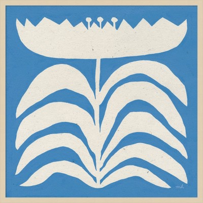 33"x33" Delighted Floral II Blue by Moira Hershey: Modern Botanical Lithograph, Fir Wood Frame - Amanti Art