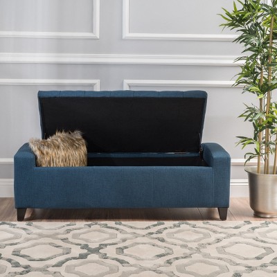 CAVINAS Rectangular Pull-Open Top Ottoman Bench with Storage,Button Tufted Wooden Ottoman for Living Room,Bedroom