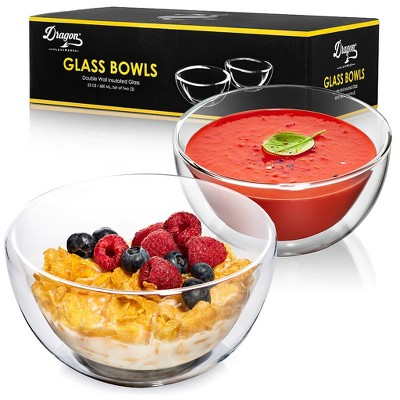 Dragon Glassware 23 oz Cereal and Soup Bowls Clear Set of 2