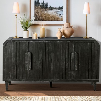 Antique Black Farmhouse Sideboard with Curved Storage