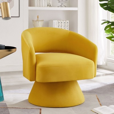 Kumasinova 360° Swivel Accent Chair with Open Back,Velvet Barrel Chair with Wood Base,Comfy Reading Chair for Living Room&Bedroom