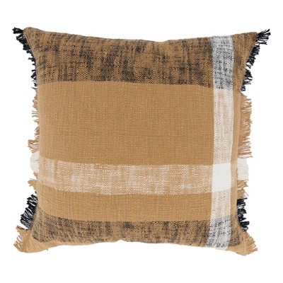 Saro Lifestyle Maxi Plaid Pattern Poly Filled Throw Pillow, Beige, 20"x20"