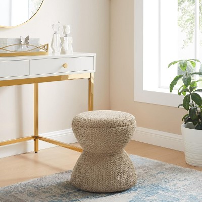 VANOMi 15.75'' Wide Upholstered Ottoman, Vanity Pouf, Shoe Changing Stool