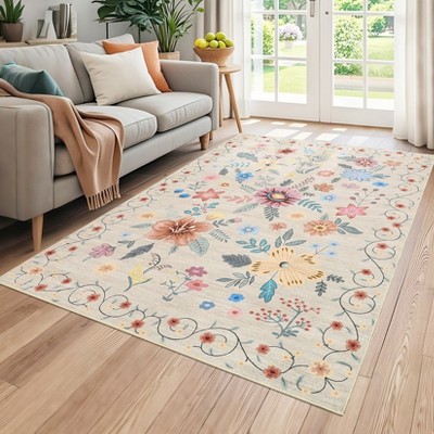 Floral Rugs Machine Washable Area Rug