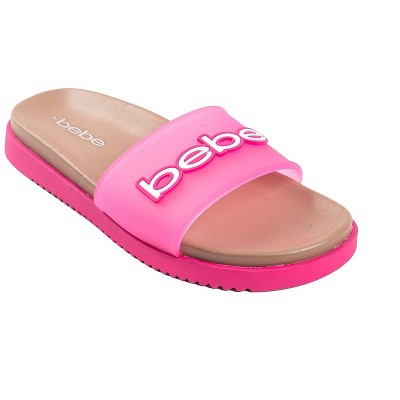 bebe Women's Casual Pool Slide Sandals with Translucent Upper and Logo Patch