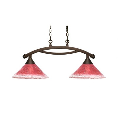 Toltec Lighting Bow 2 - Light Island Pendant Light in  Bronze with 12" Raspberry Crystal Shade