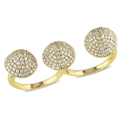 EVERLY JEWELRY | Yellow Plated Sterling Silver Cubic Zirconia Pave Cone 2-Finger Ring