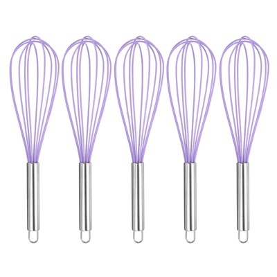 Unique Bargains Silicone Stainless Steel Non-Stick Coated Heat-Resistant Whisk 5 Pcs