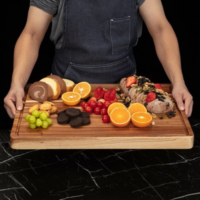 Extra Large Acacia Wood Cutting Board, Butcher Block Cutting Board with Deep Groove, Chopping Board with Side Handles for Meat, Vegetables and Fruit