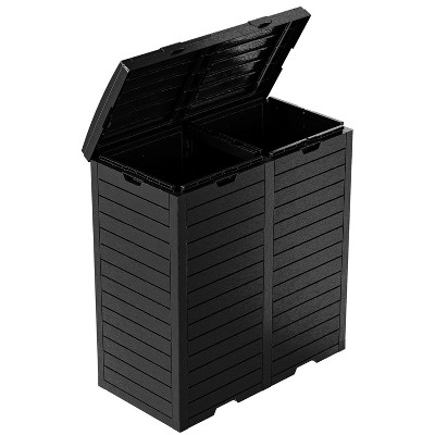 Yardgrace Outdoor Trash Can,Waterproof Resin Garbage Can with Garbage Labels,Durable Waste Bin for Porch, Backyard,Kitchen