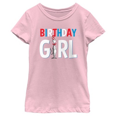 Girl's Dr. Seuss Cat in the Hat Birthday Girl  T-Shirt - Light Pink - Large