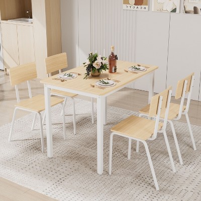 CAVINAS 5-Piece Dining Table Set with 4 Chairs, 43" Kitchen Table & Chairs Set for 4, Dining Room Table with Metal Frame & MDF Board