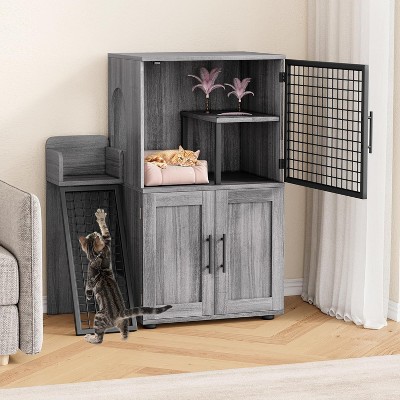 Modern Cat Litter Box Enclosure with Platform, Double Layer Hidden Litter Box, Indoor Washroom, Villa Cat House with Ladder